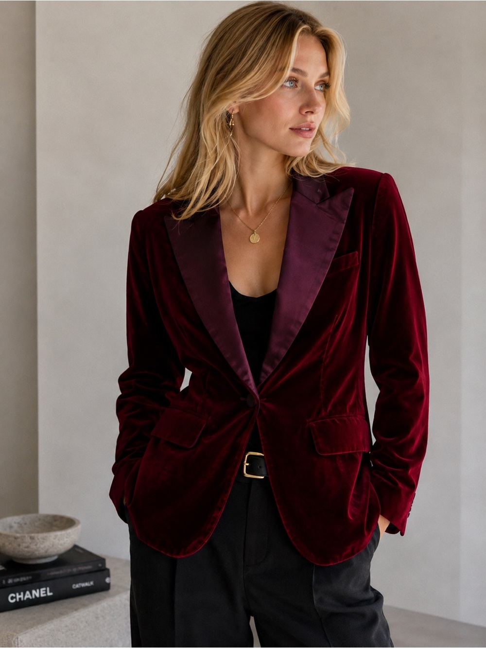 Altuzarra collab Velvet Satin Blazer Deep Cherry Cotton Blend Size S